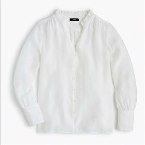J Crew Silk Ruffle-Neck Blouse